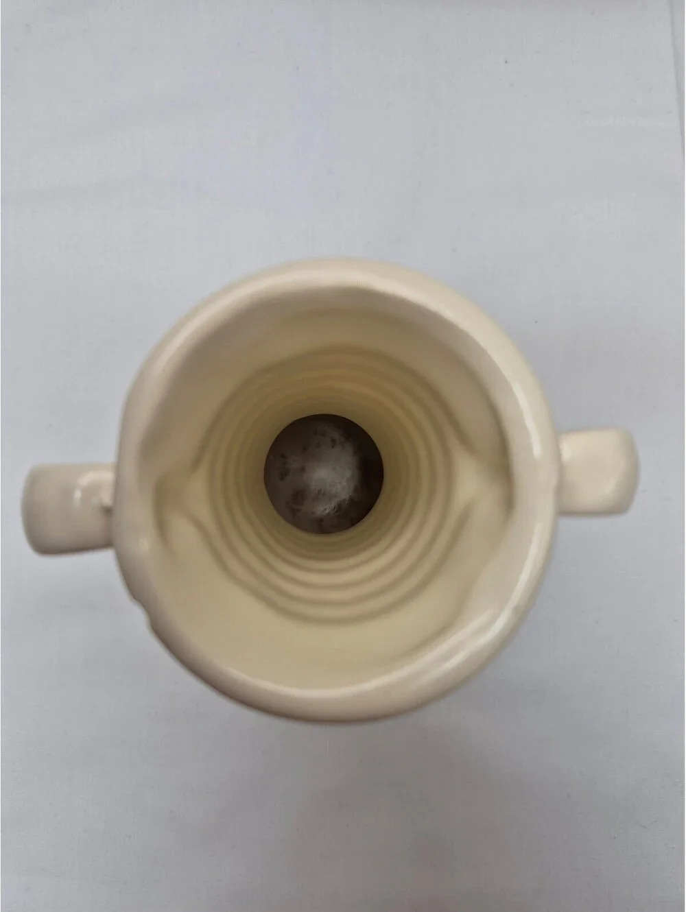 Vintage White Ceramic Ribbed Vase with Dual Handles and USA Marking, J8